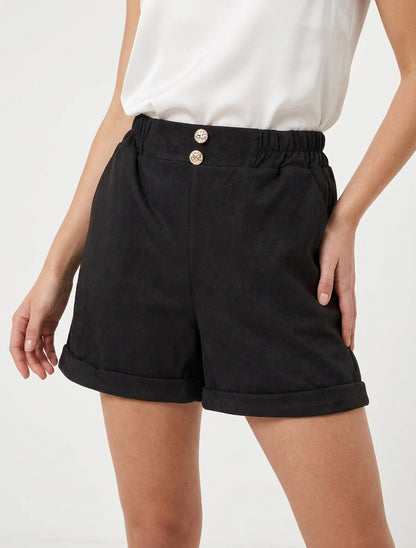 Short de ante con cintura fruncida - Negro