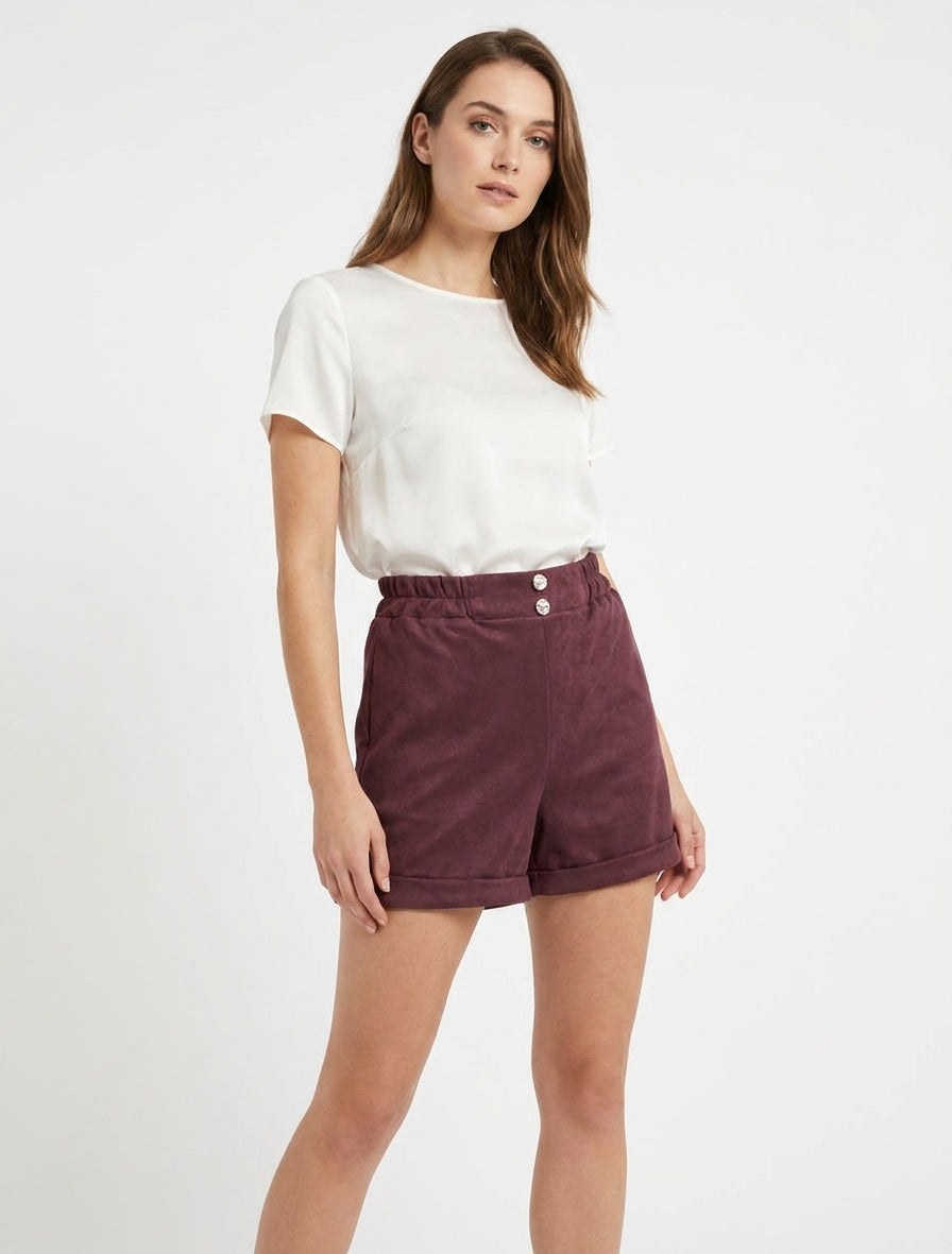 Short de ante con cintura fruncida - Color vino