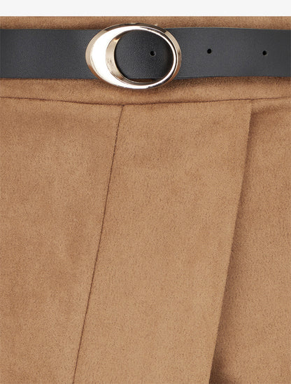 Short suédine style jupe à poches plaquées - Camel - 3