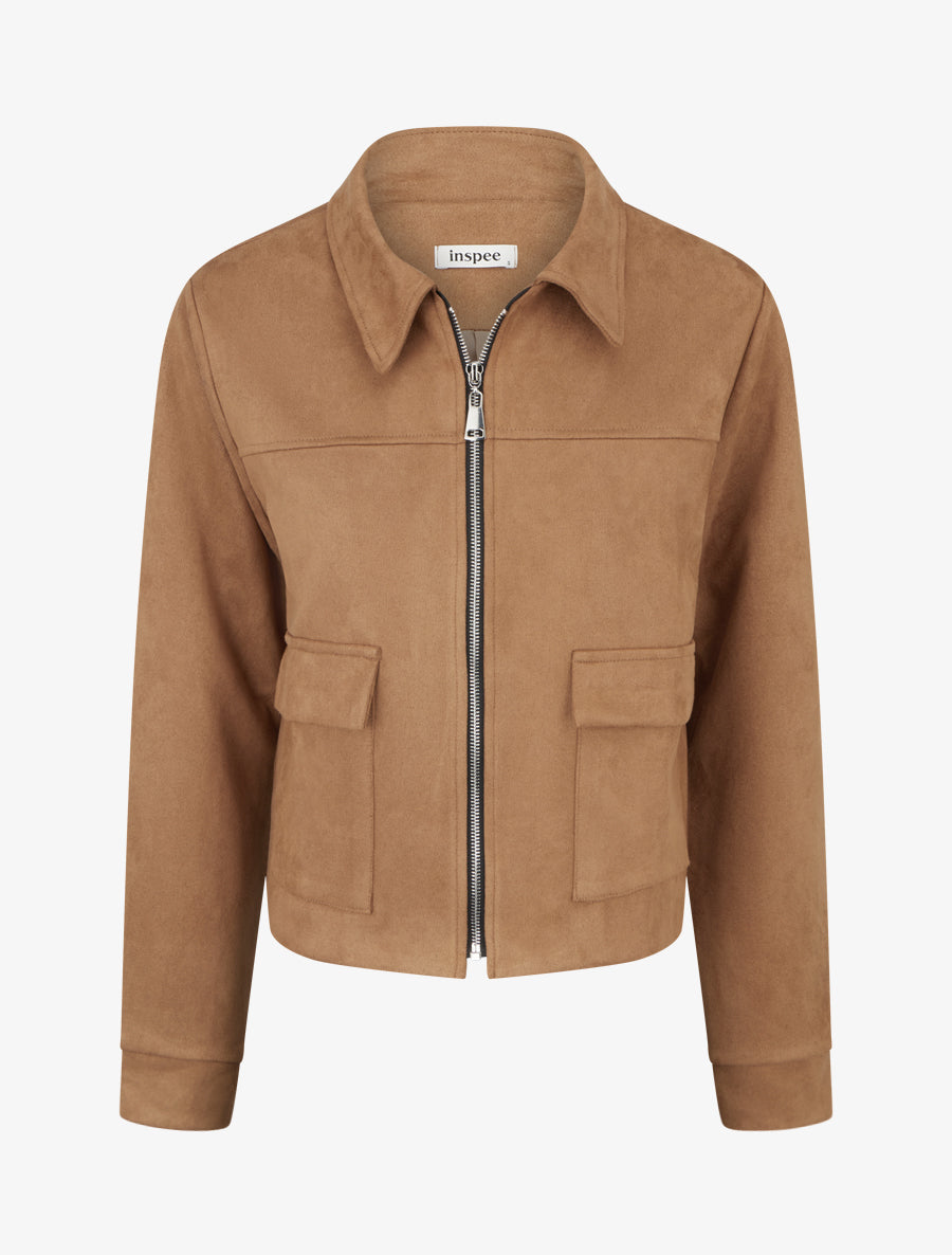 Veste zippée effet daim - Camel - 1