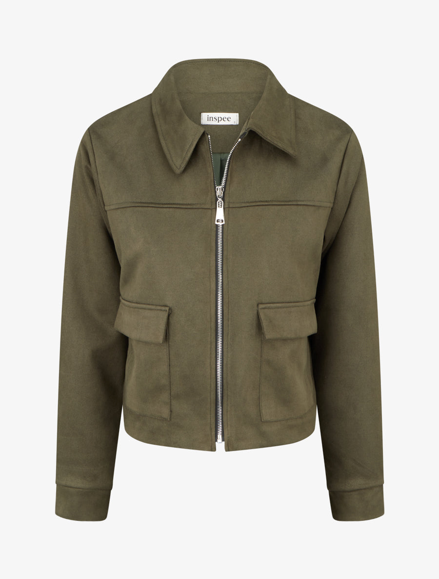 Veste zippée effet daim - Kaki - 1