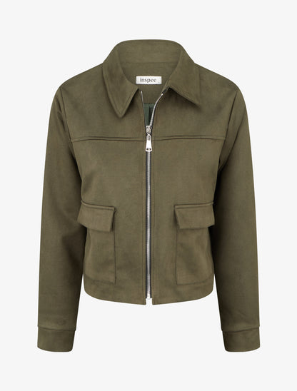 Veste zippée effet daim - Kaki - 1