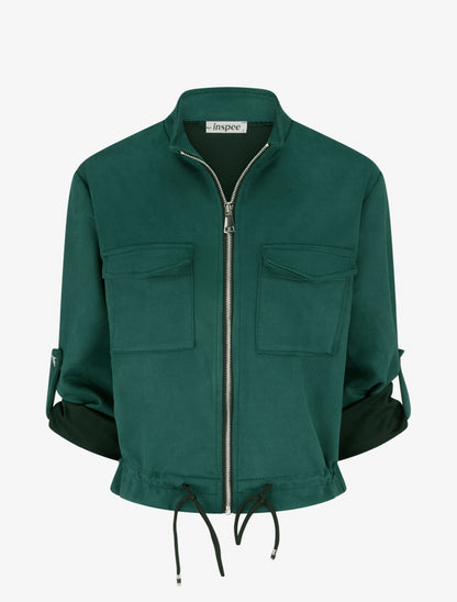 Veste en suédine coupe droite et poches à rabat - Vert foncé - 1