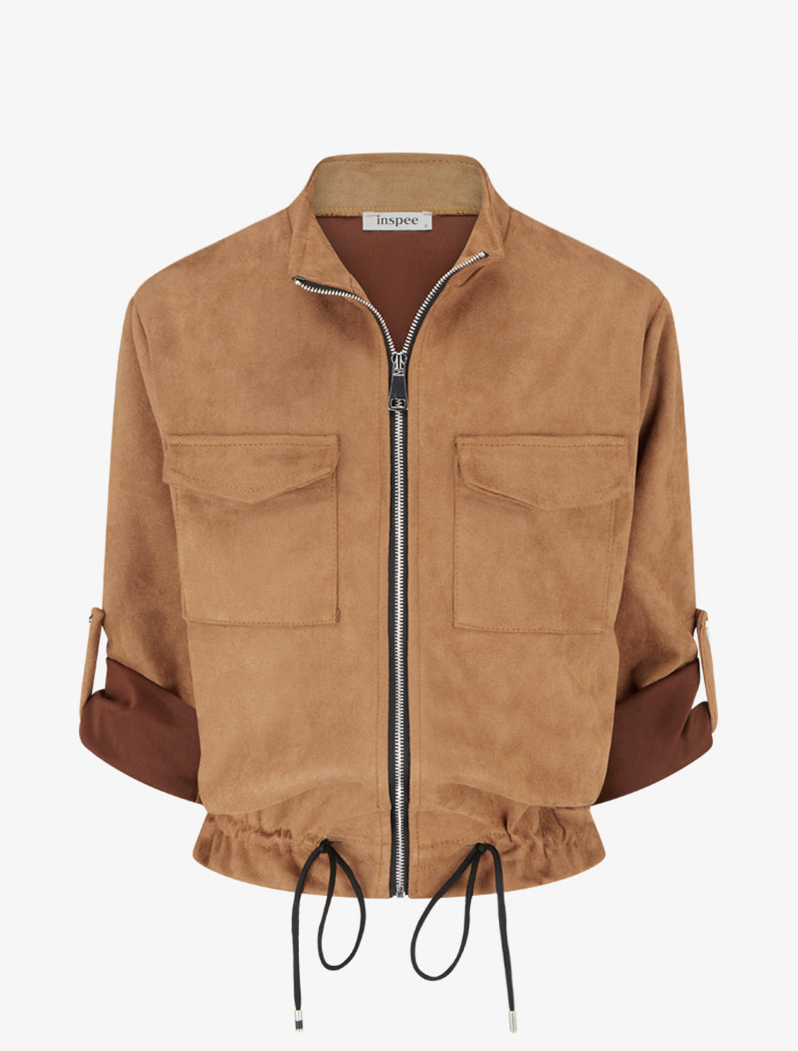 Veste en suédine coupe droite et poches à rabat - Camel - 1