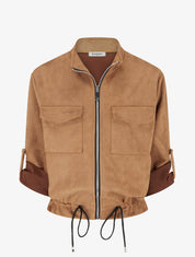 Veste en suédine coupe droite et poches à rabat - Camel - 1