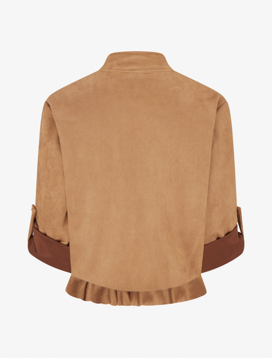 Veste en suédine coupe droite et poches à rabat - Camel - 2
