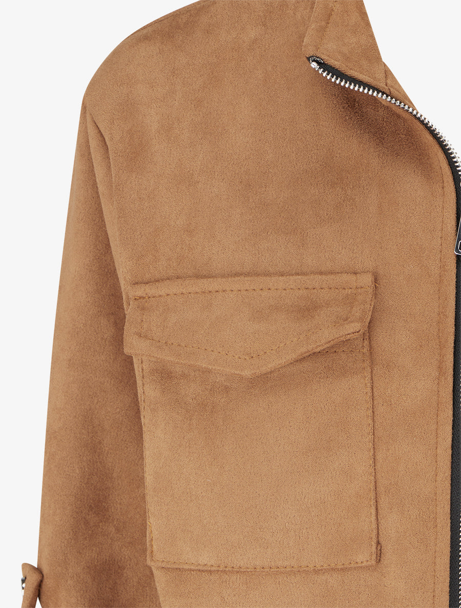 Veste en suédine coupe droite et poches à rabat - Camel - 3