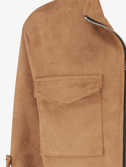 Veste en suédine coupe droite et poches à rabat - Camel - 3