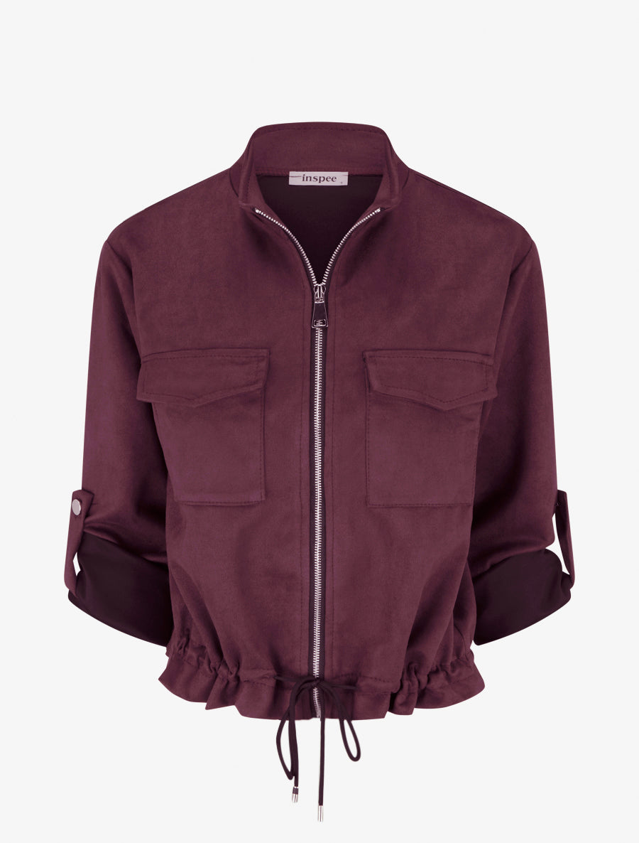 Veste en suédine coupe droite et poches à rabat - Prune - 1