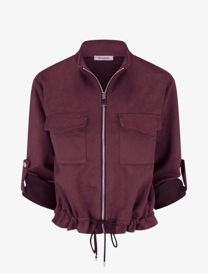 Veste en suédine coupe droite et poches à rabat - Prune - 1