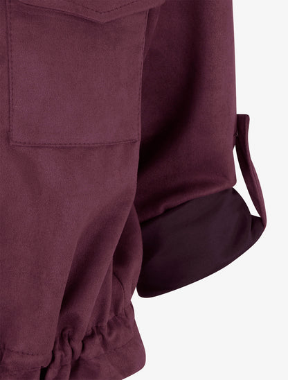 Veste en suédine coupe droite et poches à rabat - Prune - 3