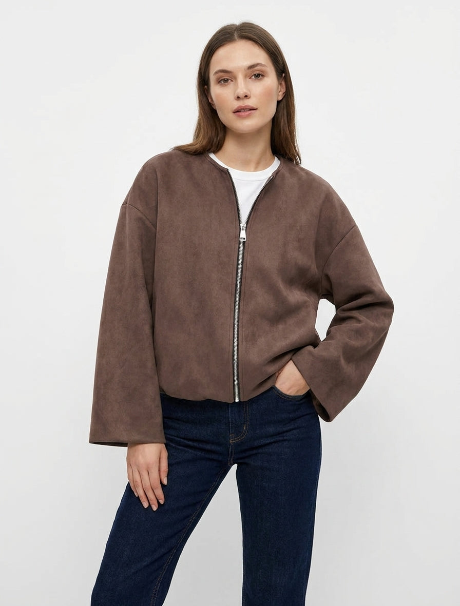 Chaqueta de ante estilo bomber corte oversize - Marrón
