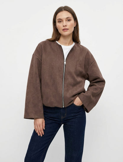 Chaqueta de ante estilo bomber corte oversize - Marrón