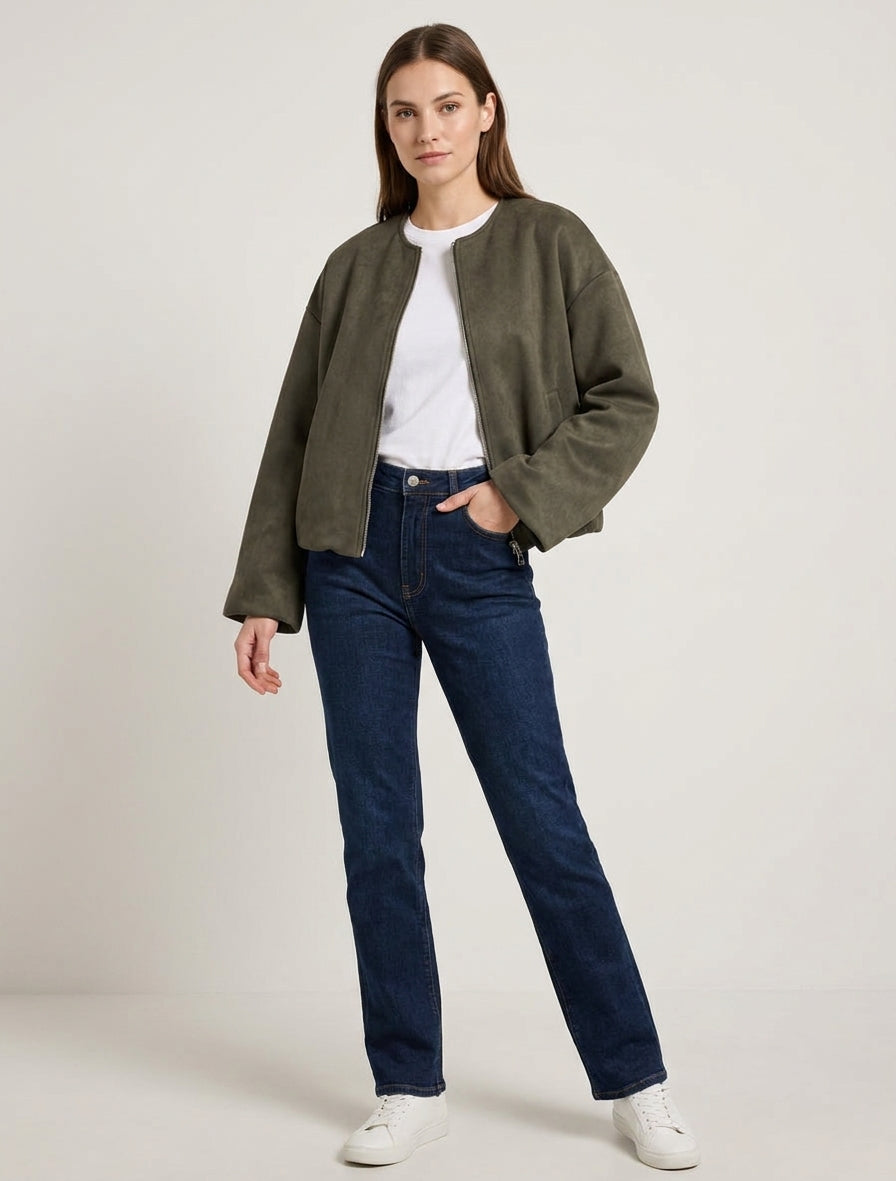 Chaqueta de ante estilo bomber corte oversize - Caqui