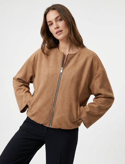 Chaqueta de ante estilo bomber corte oversize - Camello