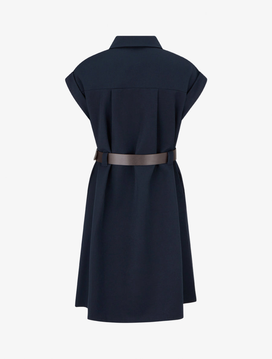 Robe chemise trapèze manches courtes - Marine - 2