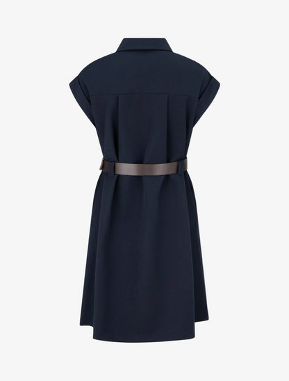 Robe chemise trapèze manches courtes - Marine - 2