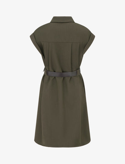 Robe chemise trapèze manches courtes - Kaki - 2