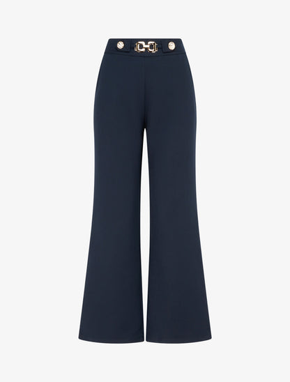 Pantalon ample taille haute bijoux - Marine - 1