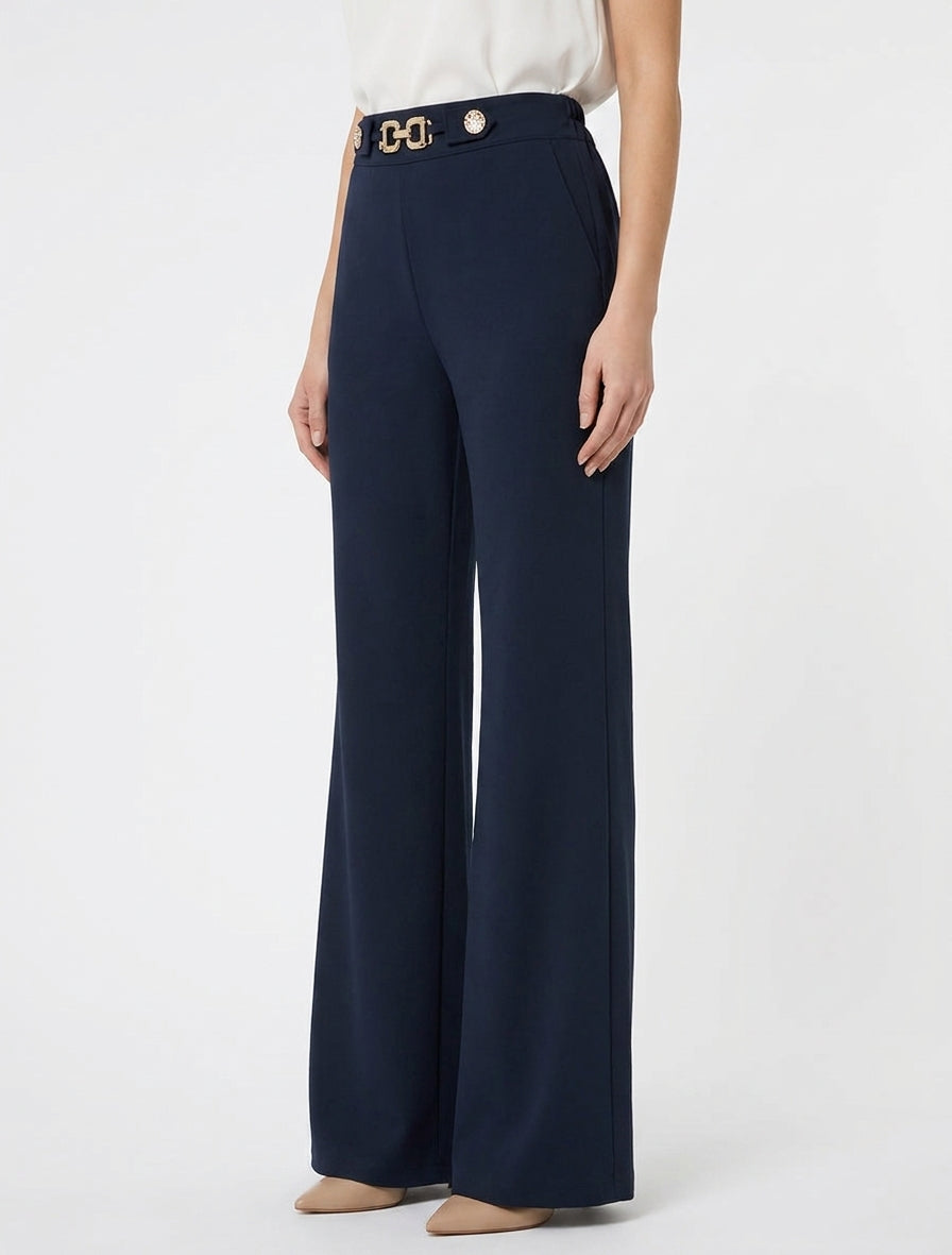 Pantalón ancho de cintura alta con joyas - Marine