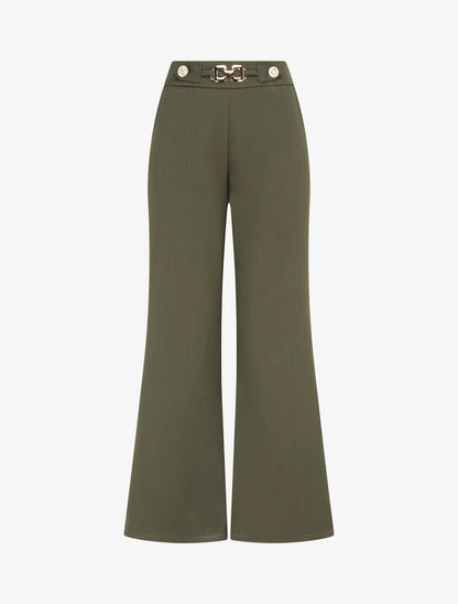 Pantalon ample taille haute bijoux - Kaki - 1
