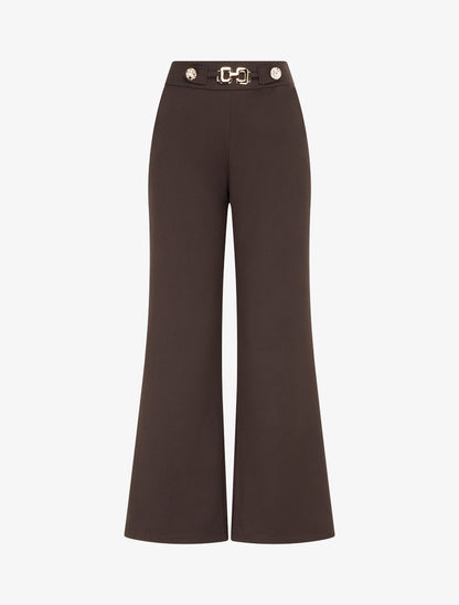 Pantalon ample taille haute bijoux - Marron - 1