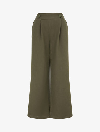 Pantalon uni à taille élastiquée - Kaki - 1