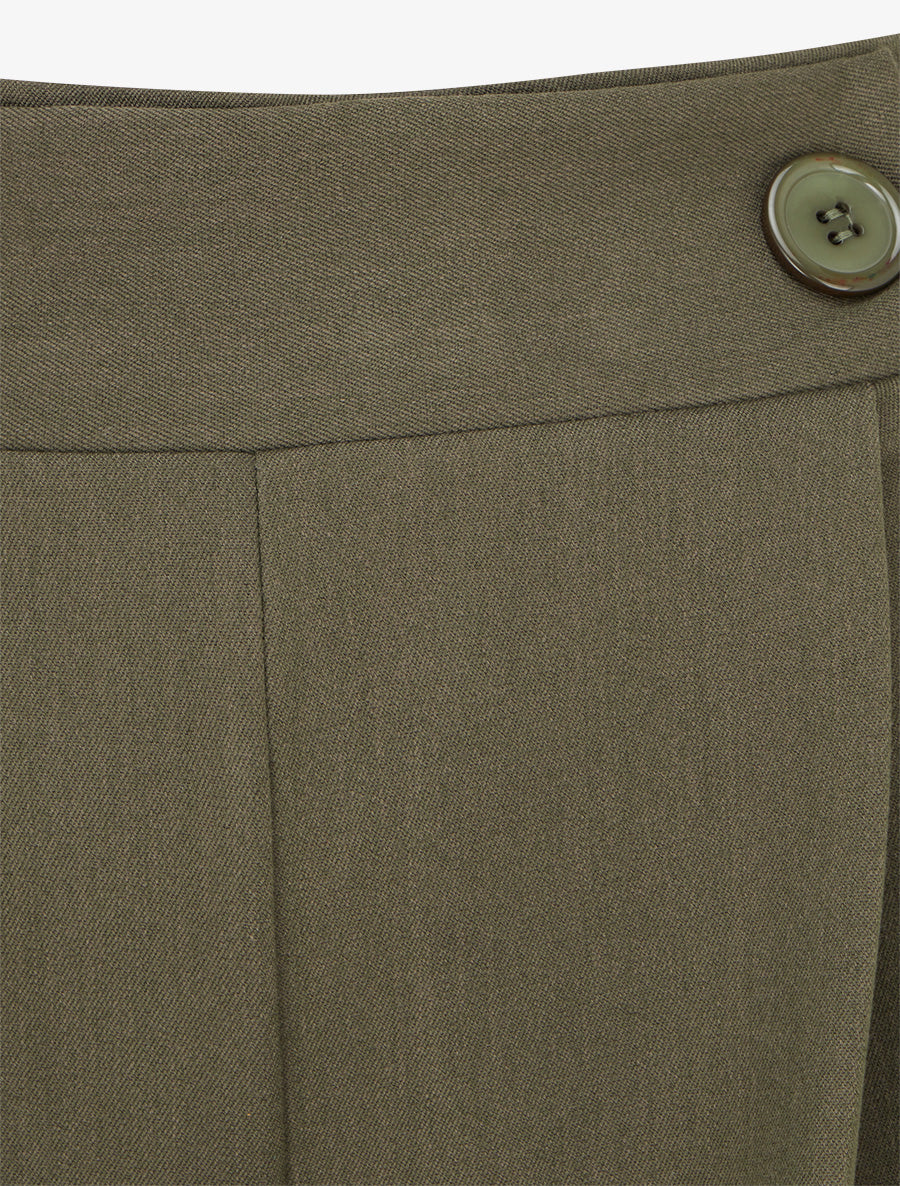 Pantalon uni à taille élastiquée - Kaki - 3