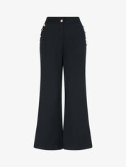 Pantalon taille haute coupe flare à boutons décoratifs dorés - Noir - 1