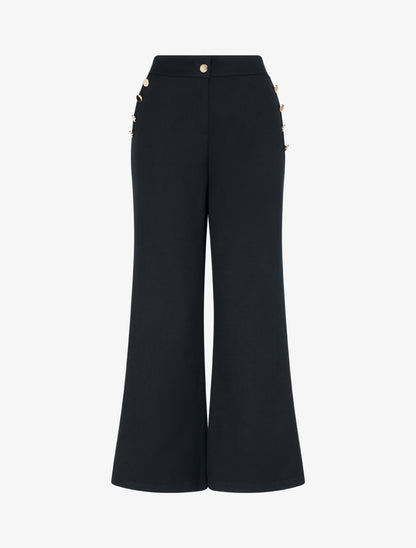 Pantalon taille haute coupe flare à boutons décoratifs dorés - Noir - 1