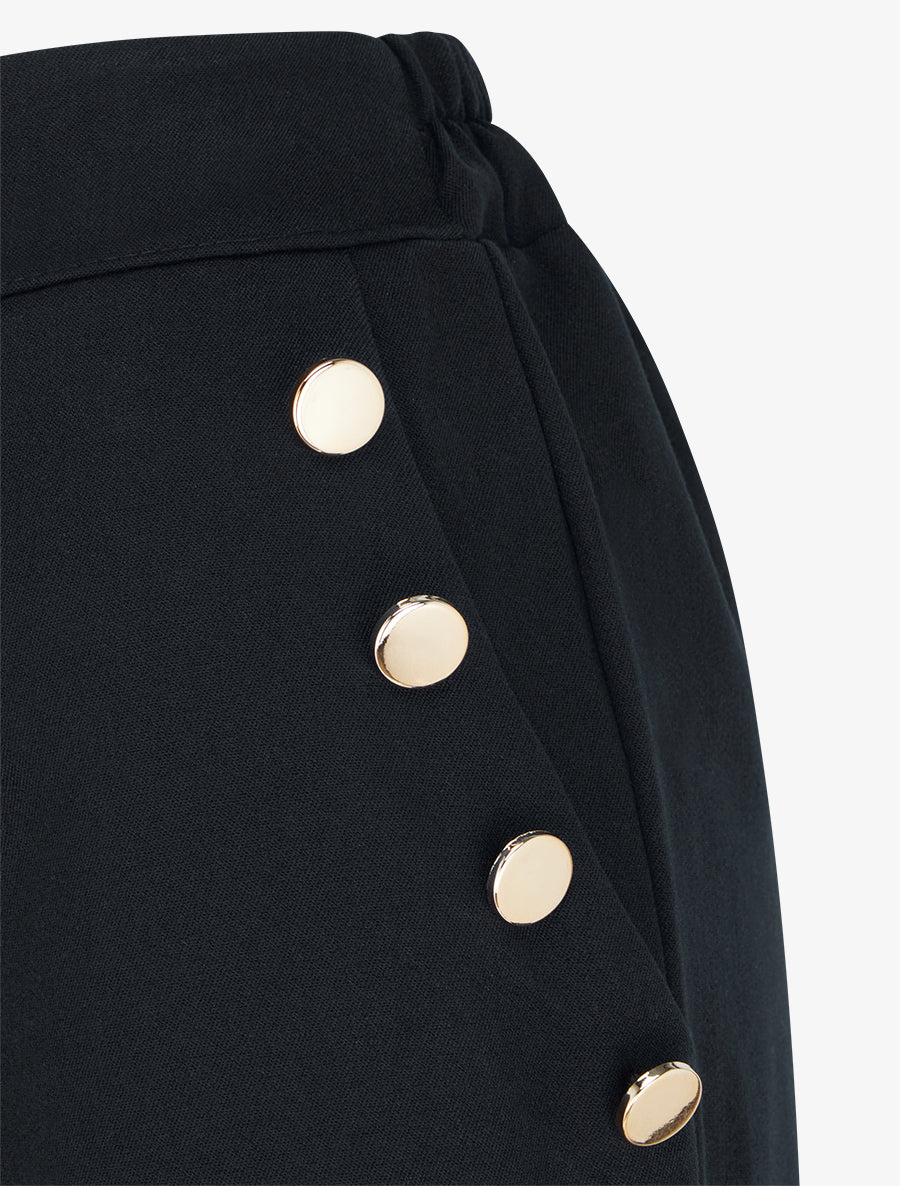 Pantalon taille haute coupe flare à boutons décoratifs dorés - Noir - 3