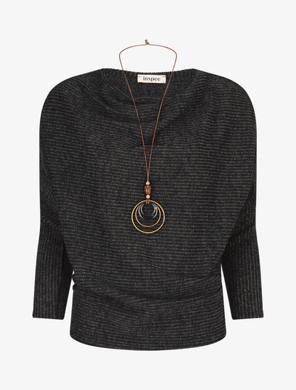 Pull côtelé et irisé - Noir - 1