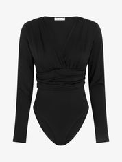 Body manches longues à taille plissée - Noir - 1