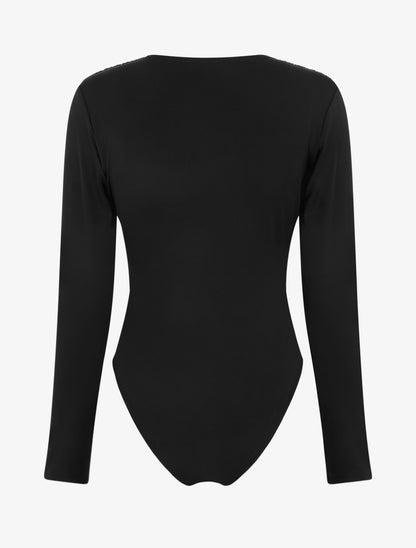 Body manches longues à taille plissée - Noir - 2
