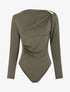 Body satiné à col asymétrique et bijou - Kaki - 1