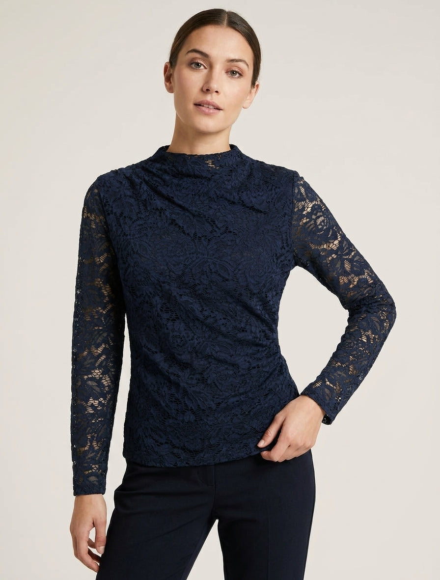 Top de encaje con cuello alto - Marine