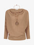 Pull côtelé avec sautoir - Taupe - 1
