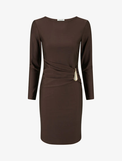 Robe mi-longue à bijou métal - Marron - 1