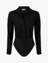 Body satiné style chemise - Noir - 1