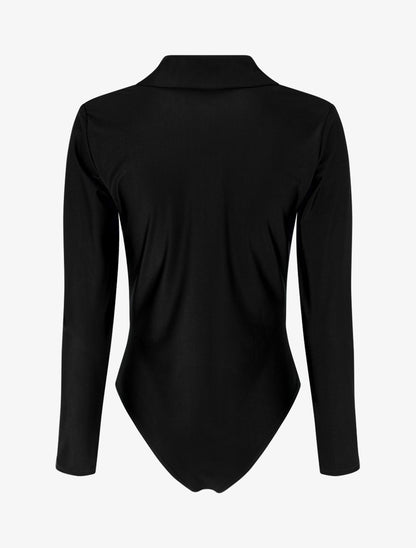 Body satiné style chemise - Noir - 2