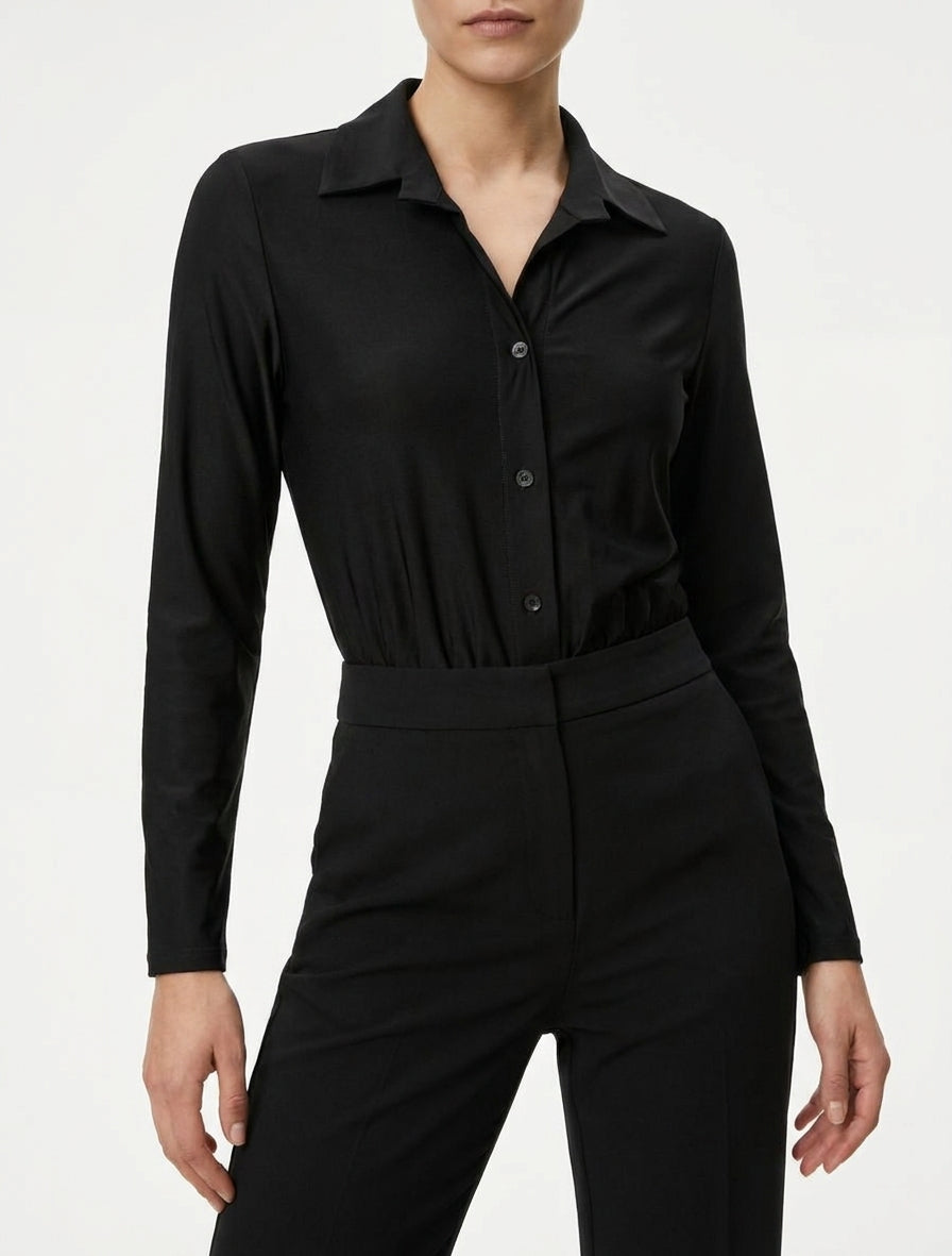Cuerpo satinado estilo camisa - Negro