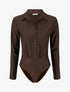 Body satiné style chemise - Marron - 1