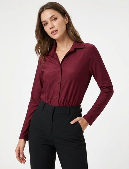 Cuerpo satinado estilo camisa - Color vino