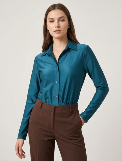 Cuerpo satinado estilo camisa - Azul pato