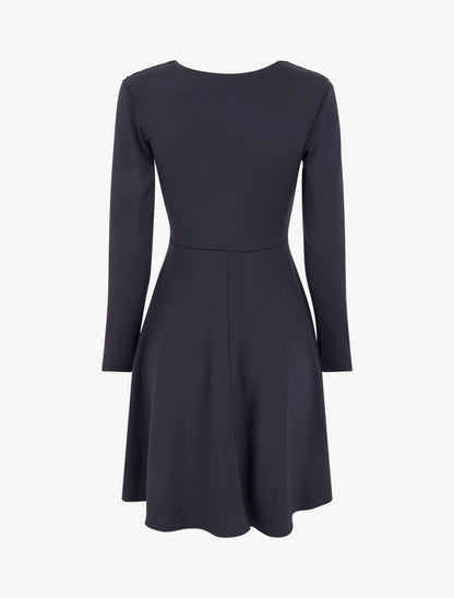 Robe patineuse manches longues à taille plissée - Marine - 2
