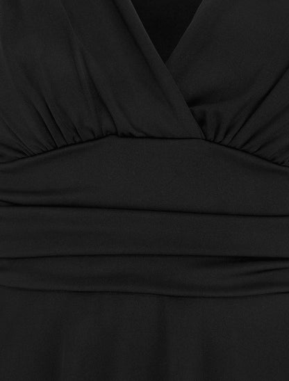 Robe patineuse manches longues à taille plissée - Noir - 3