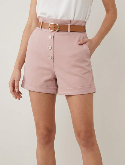 Short de corte paperbag con botones decorativos. - Rosa viejo