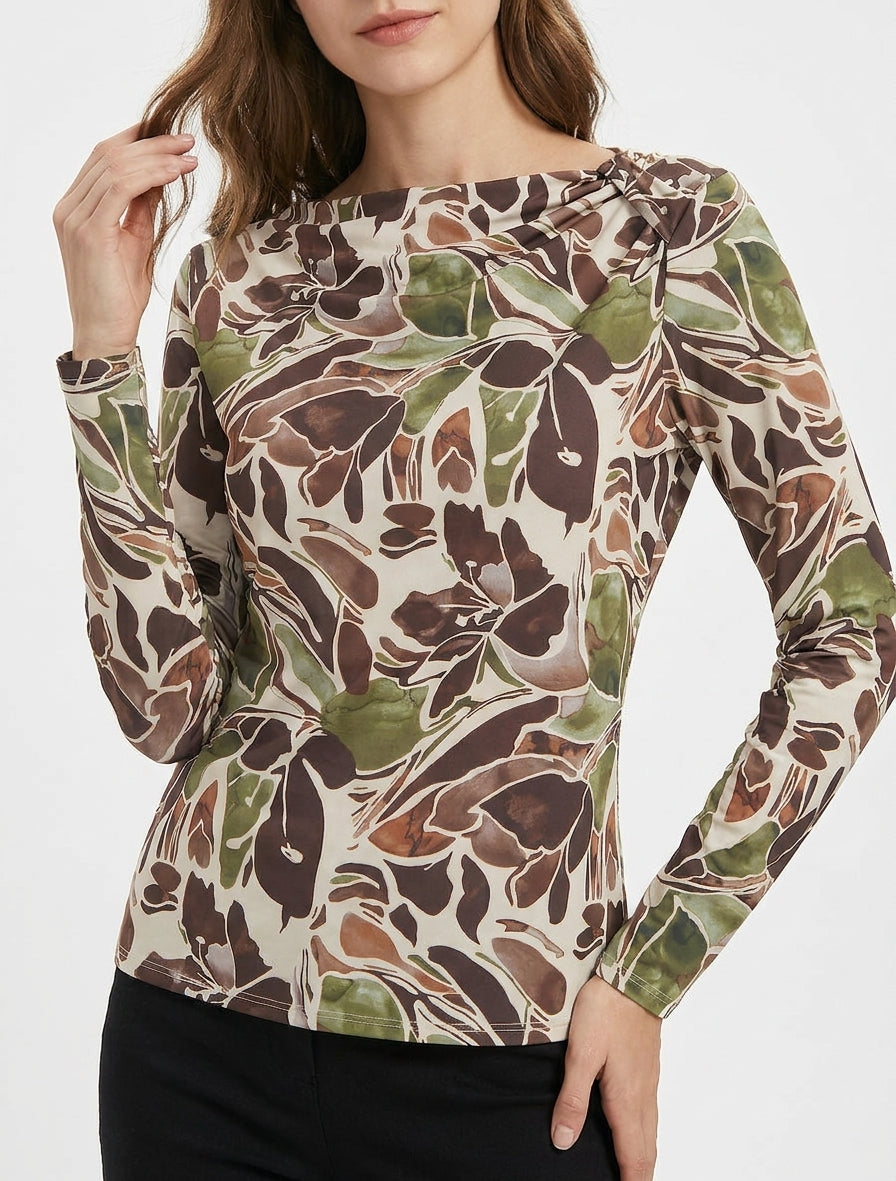 Top estampado floral de manga larga - Marrón