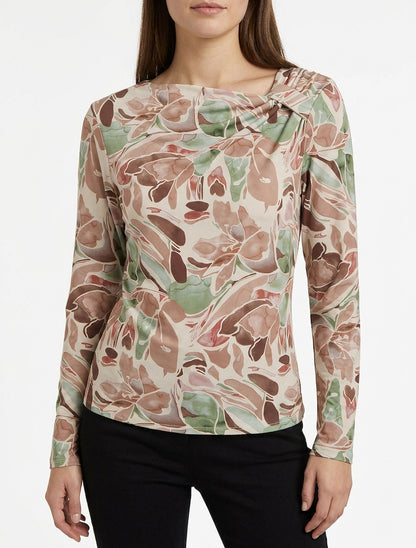Top estampado floral de manga larga - Beis