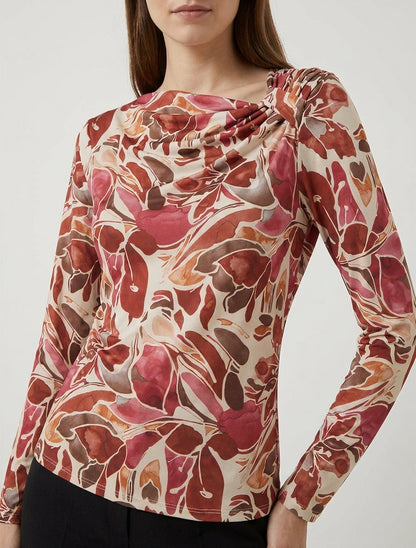 Top estampado floral de manga larga - Burdeos